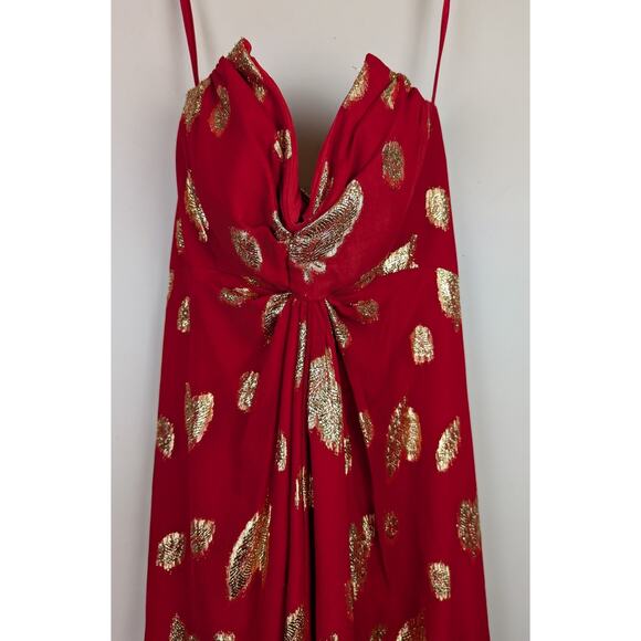 Vintage Victor Costa Strapless Dress Red/Gold 8 - Picture 2 of 12